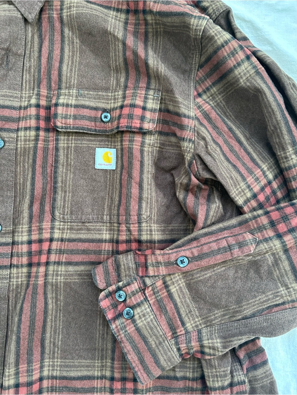 Carhartt Brown Plaid Shirt with Rust Accents - Picture 2 of 2